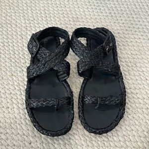 CHRISTIAN DIOR Woven Raffia Black Ocean Sandal Women's Size EU 40